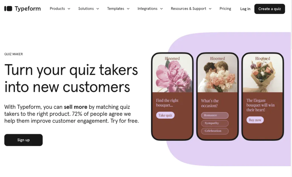 Free online quiz maker at Typeform