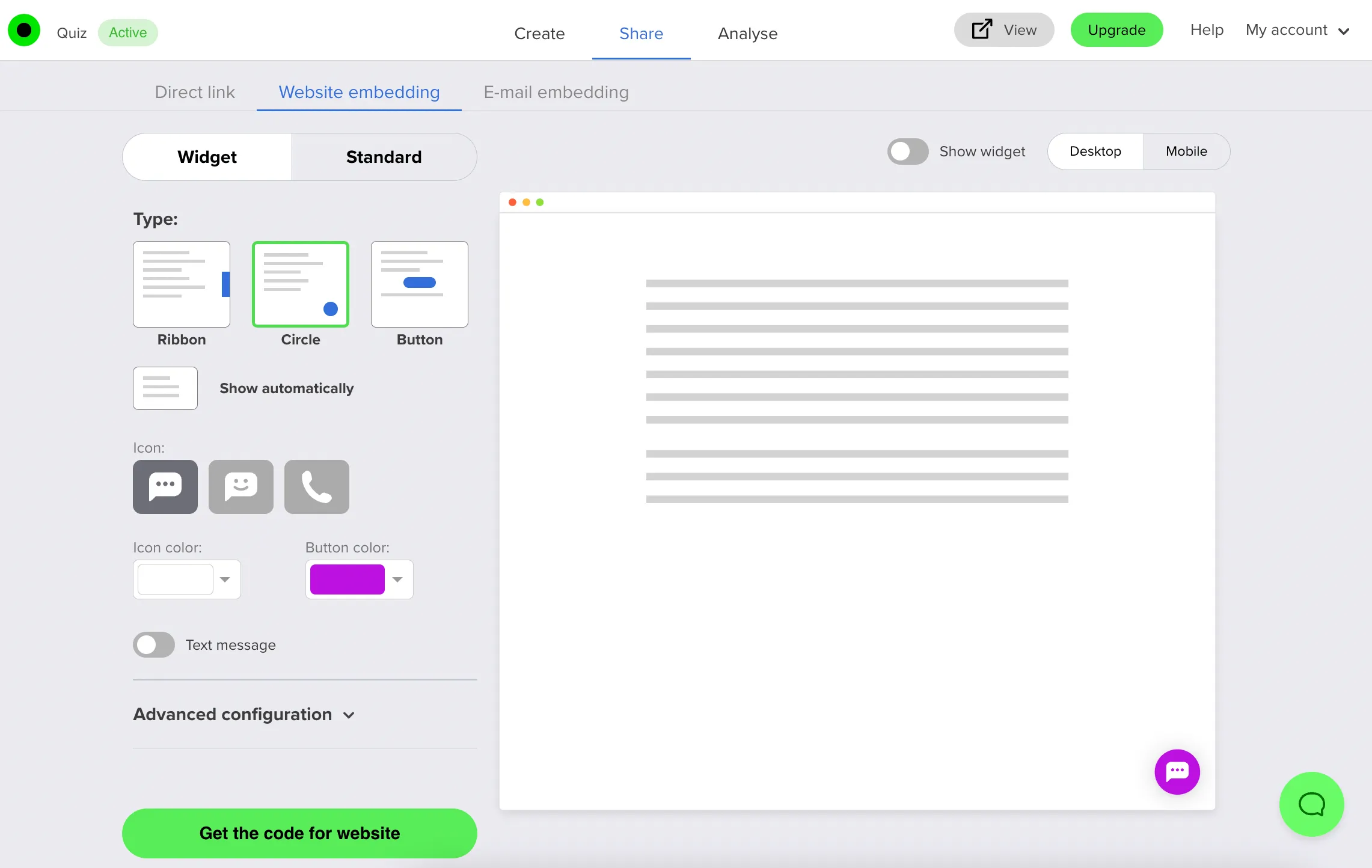 Widget design settings