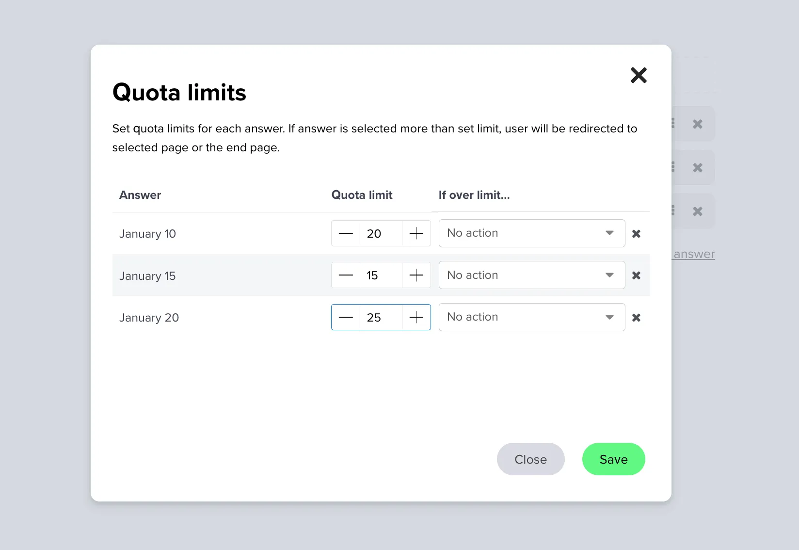 Quota limits per option