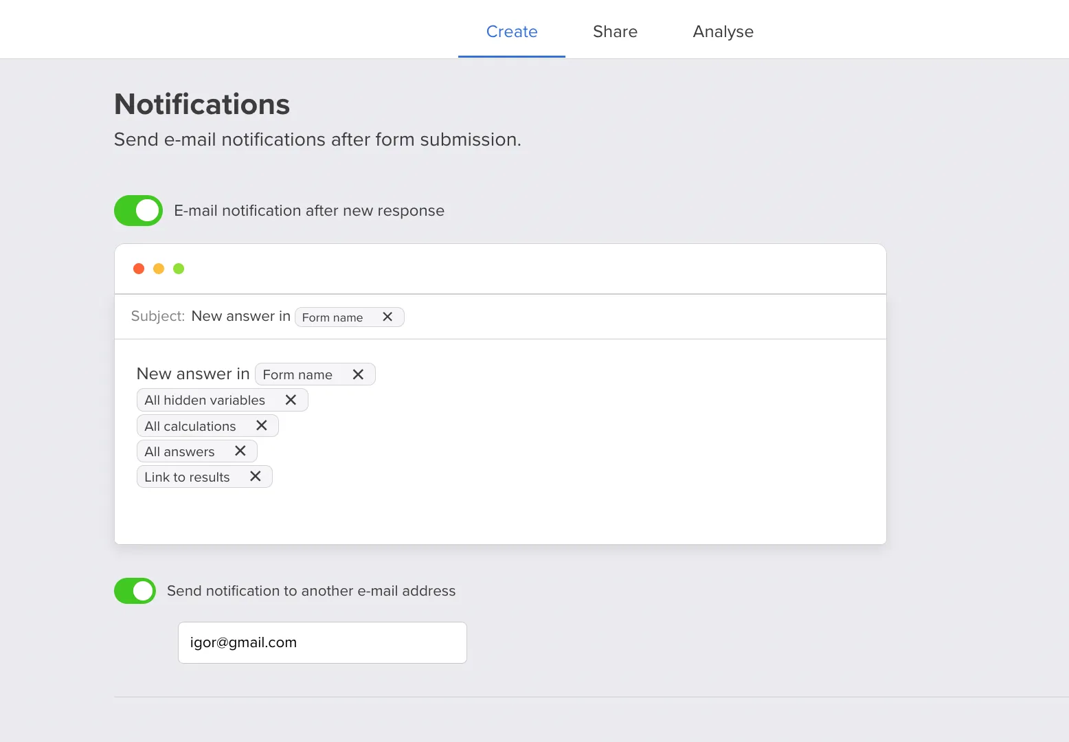 Notification settings for owner