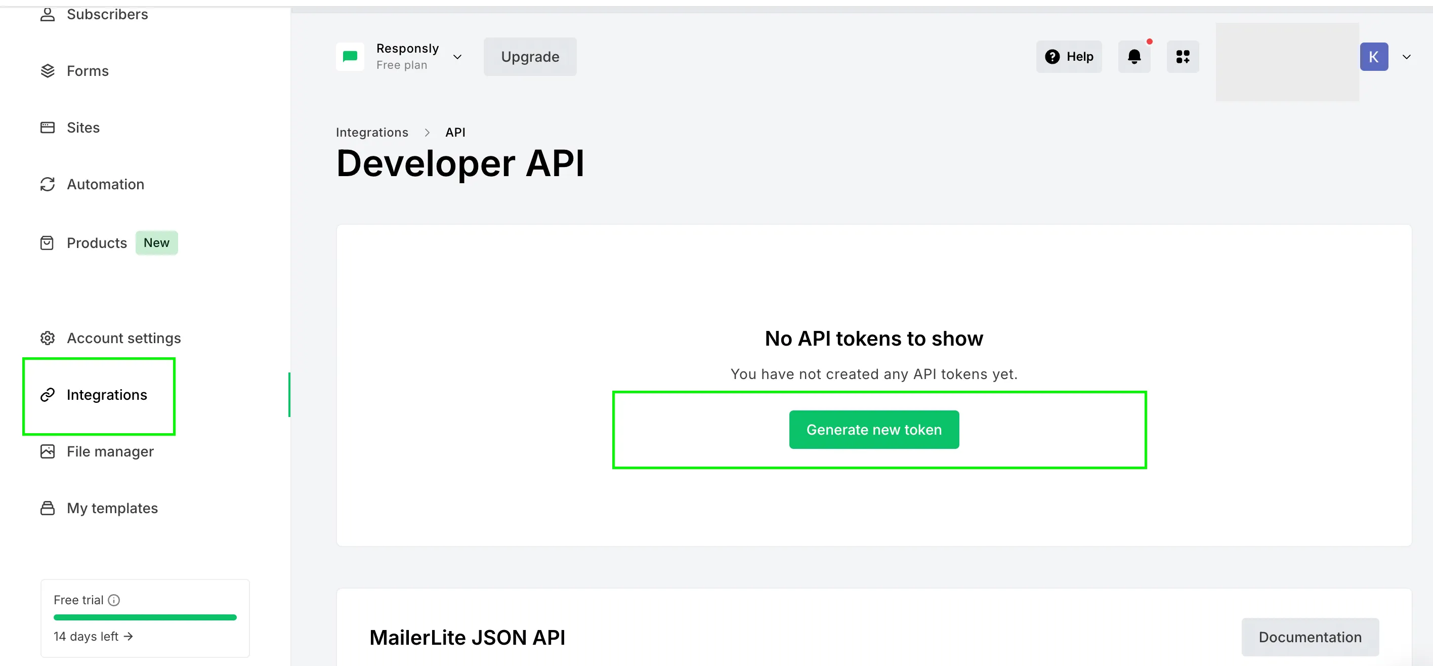 MailerLite mapping screen