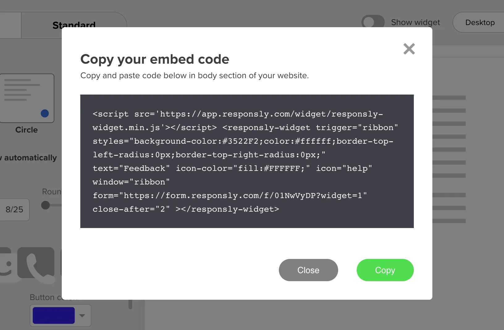 Copy website embed code
