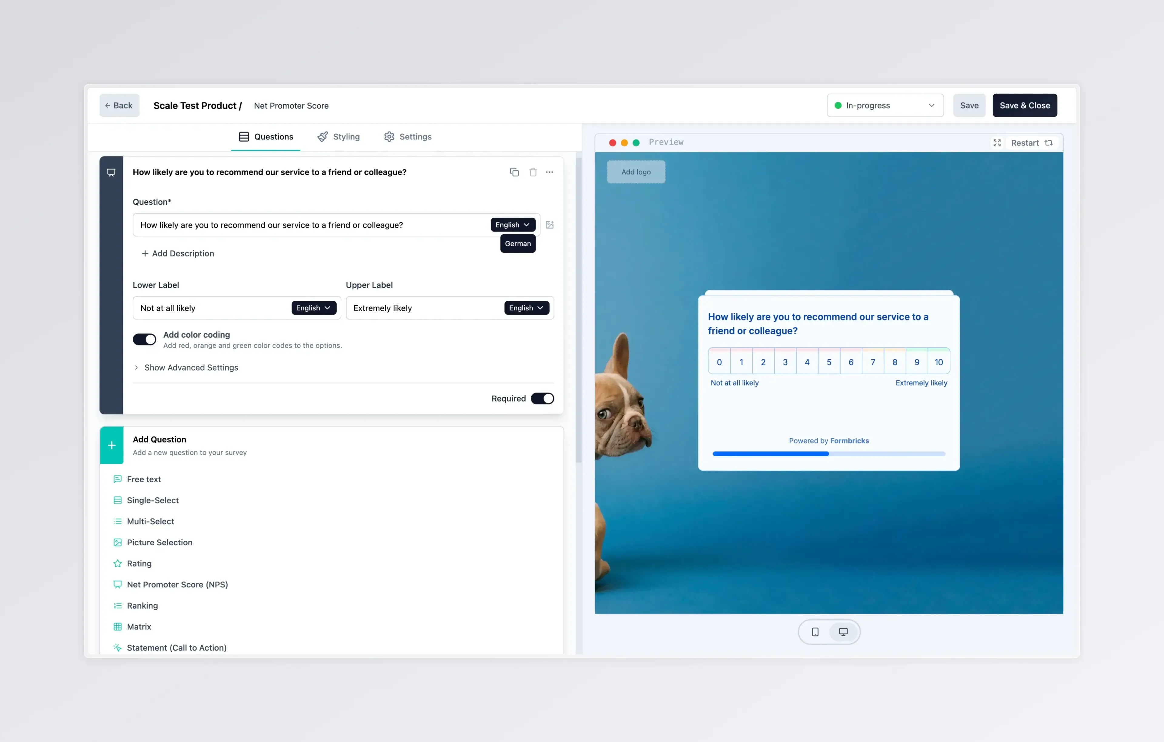 Formbricks in-product survey builder