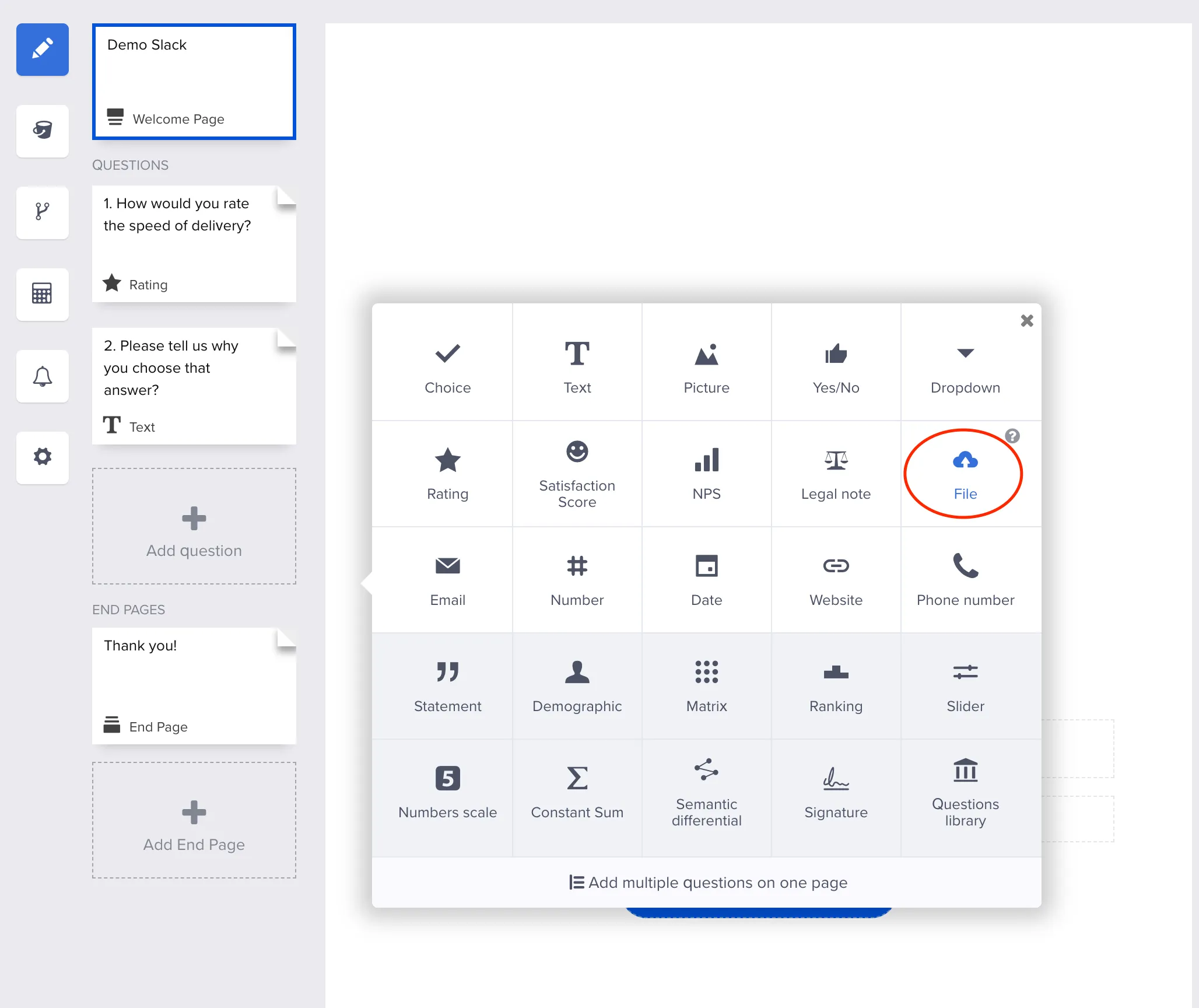Select File type component from question picker