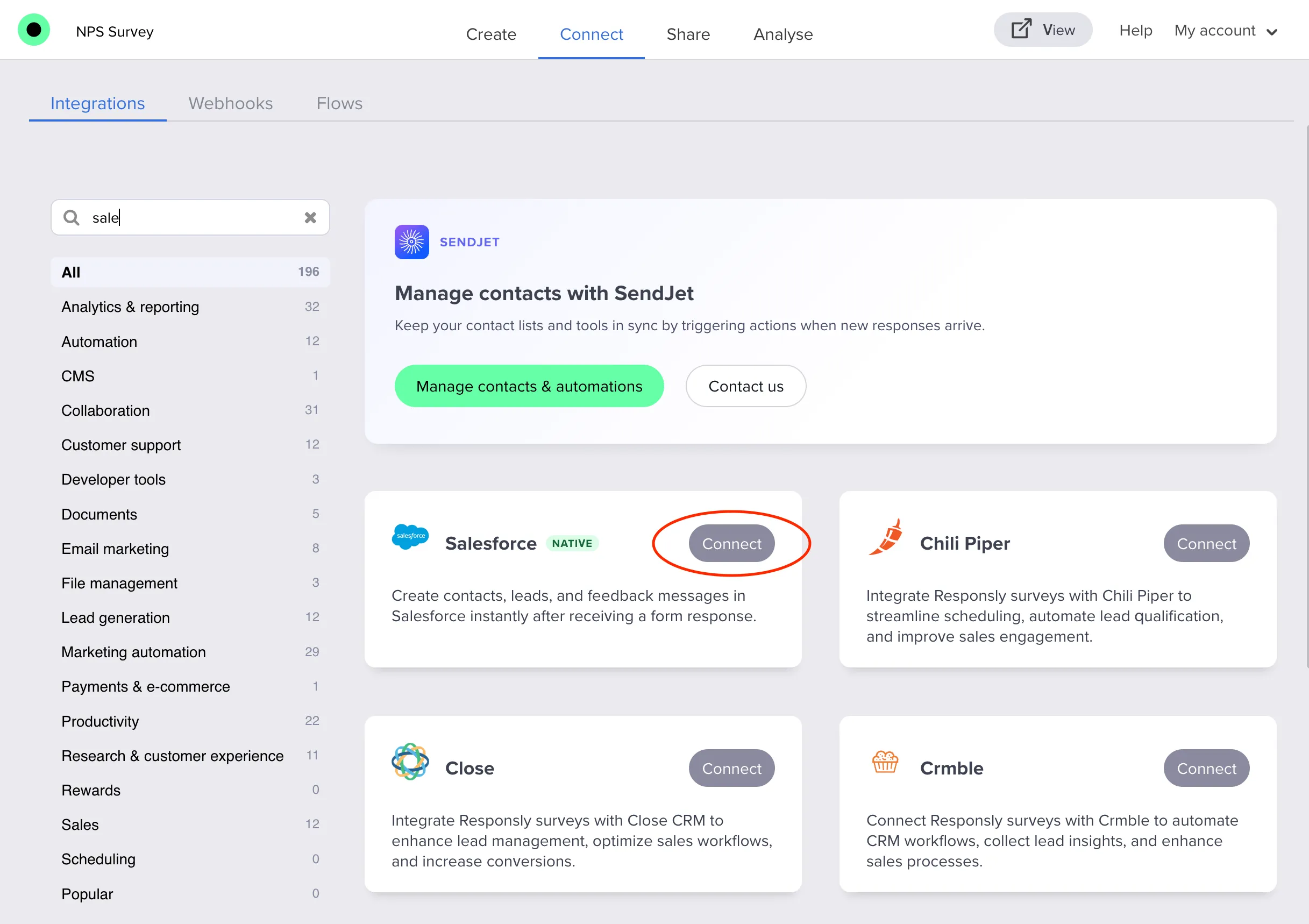 Choose Salesforce integration from Integrations list