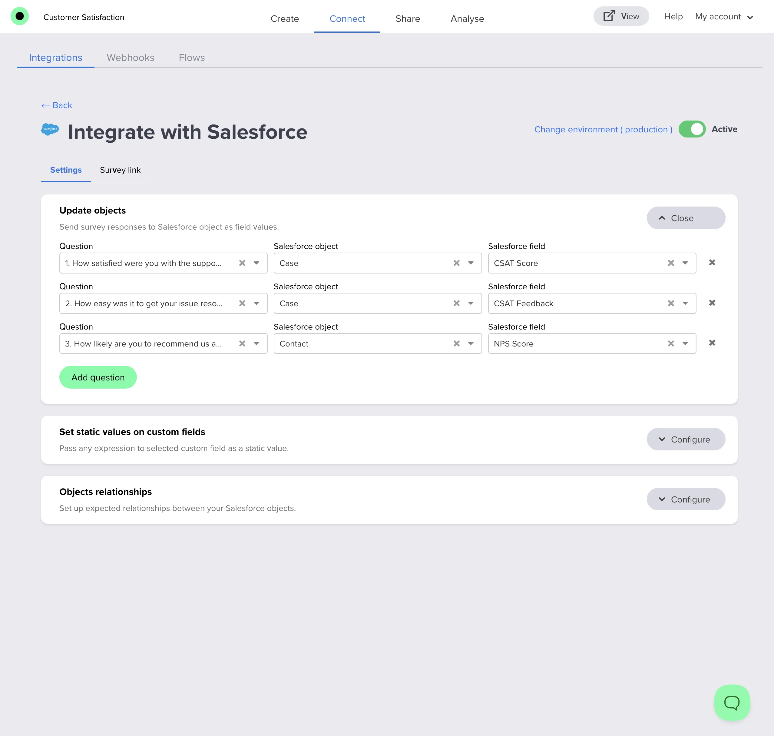 Update objects tab with the mappings configured
